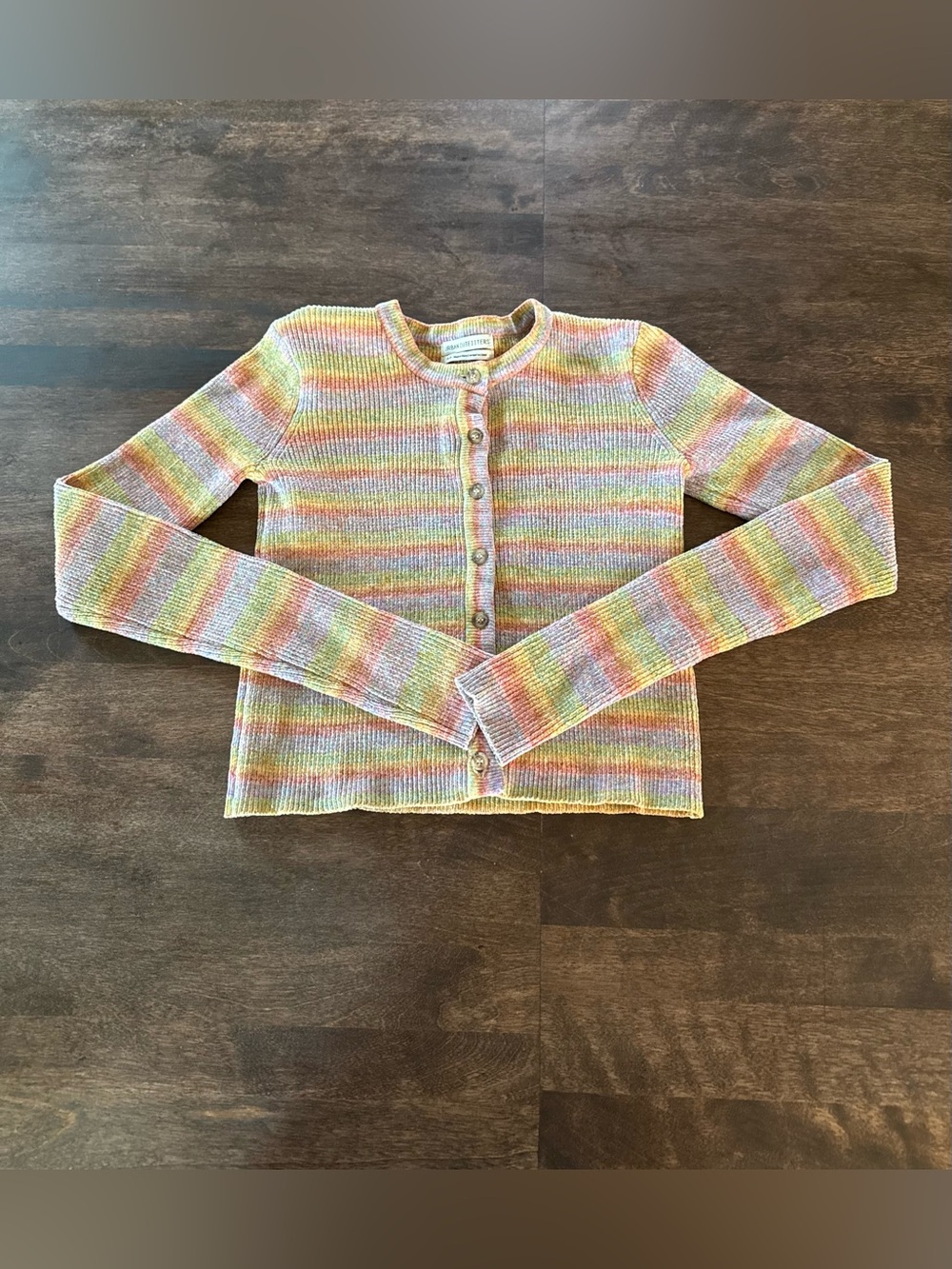 Urban Outfitters Pastel Stripe Ribbed Cardigan - Pink, Yellow, Green, Lavender
